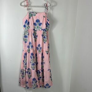 Tuckernuck Oliphant Pink Peach Camden Long Tassel Midi Floral Pink Dress Small